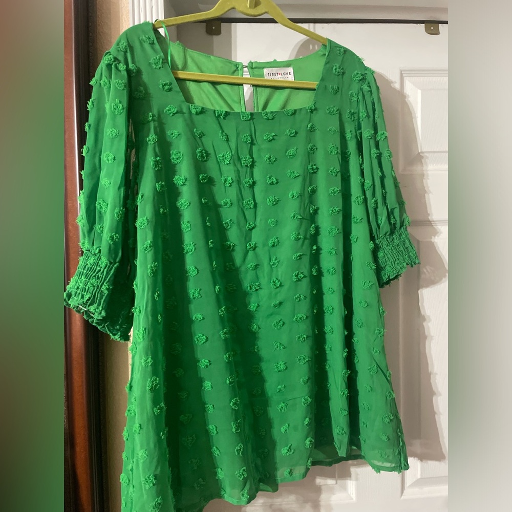 First Love Green Short Sleeve Boxy Blouse